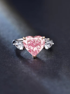 Grote grootte Roze Lab Groeide Diamanten Ringen Hartvorm 4.19ct 18k Witgoud Ring