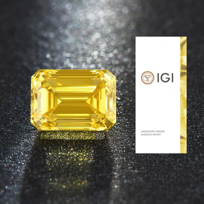 IGI gecertificeerd laboratorium gecreëerde gele diamanten 3.45ct Fancy Vivid Emerald Cut