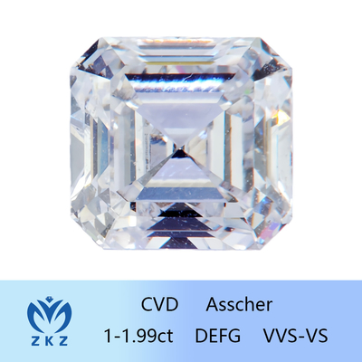 Synthetische vierkantvorm 1ct Bereik CVD Asscher Cut Lab Groeid Diamant Kleurloos